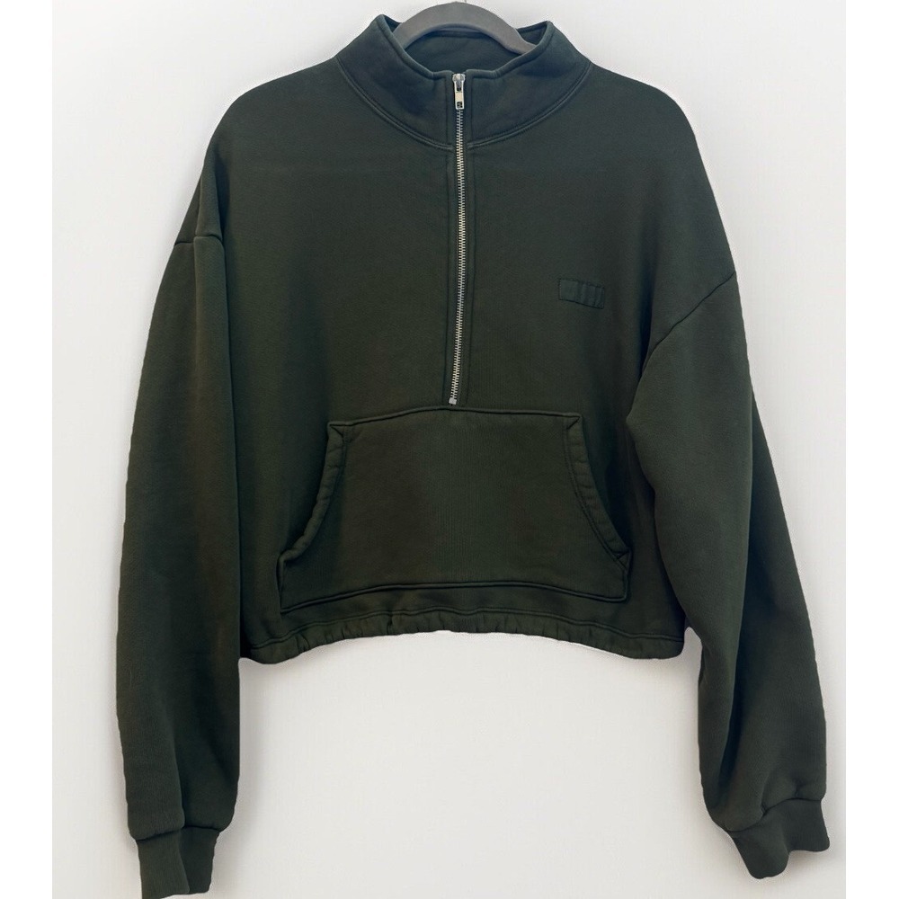 Set Active Quarter Zip Hoodie Sweatshirt Women's Size MED Made USA Olive‎ Green